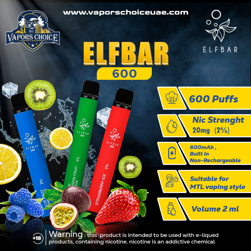 ELF BAR (20mg) 600 PUFFS - DISPOSABLE VAPE DUBAI ABU DHABI UAE 